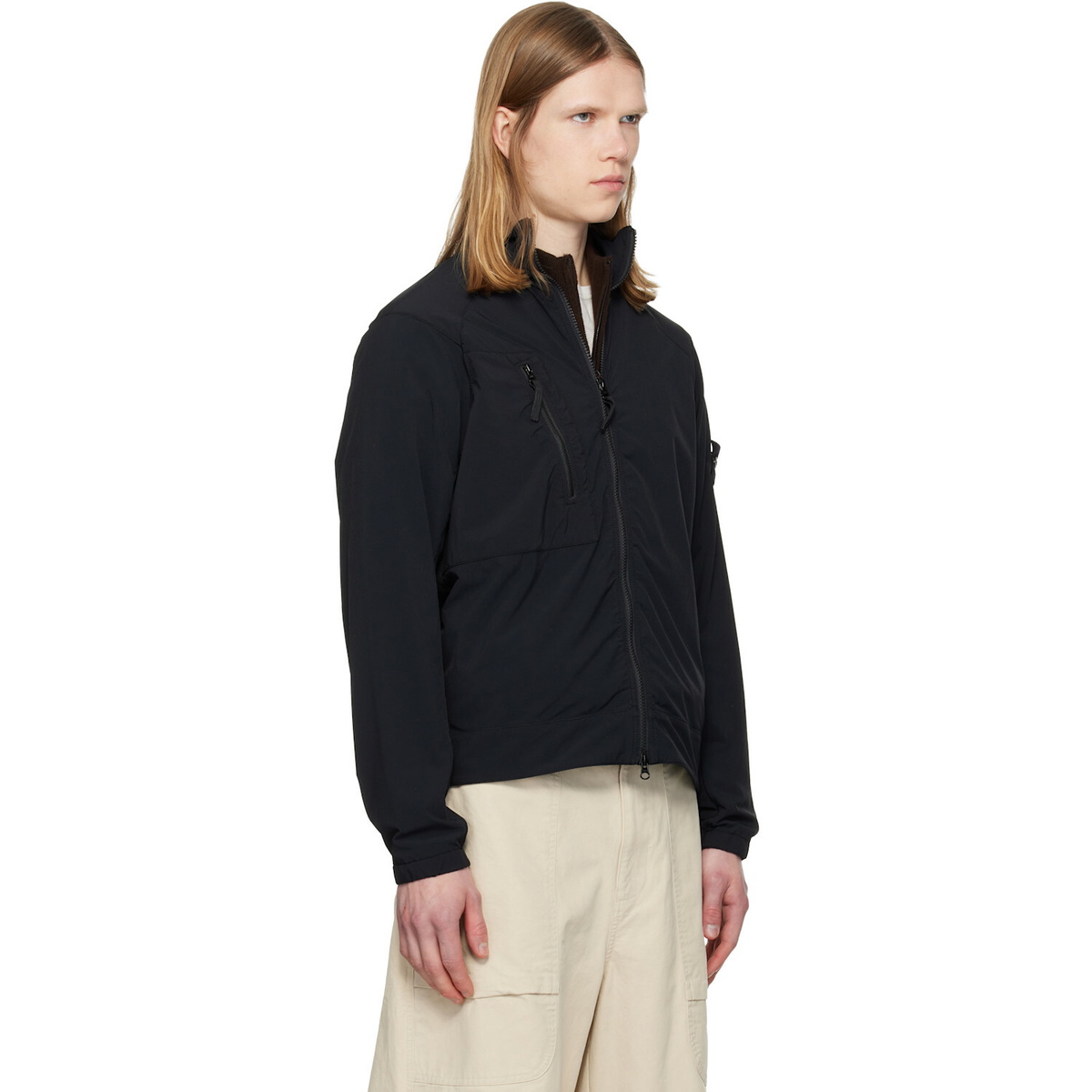 Stone Island Black 1200036 Stretch Nylon Tech Fleece Jacket