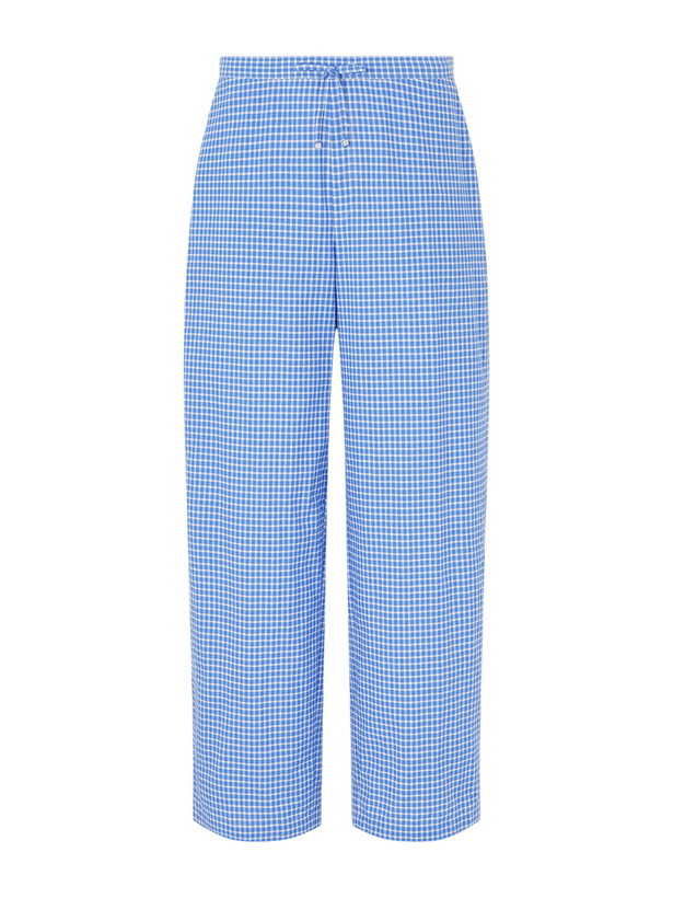Photo: LOEWE - Paula's Ibiza Straight-Leg Anagram-Embroidered Checked Cotton-Poplin Trousers - Blue