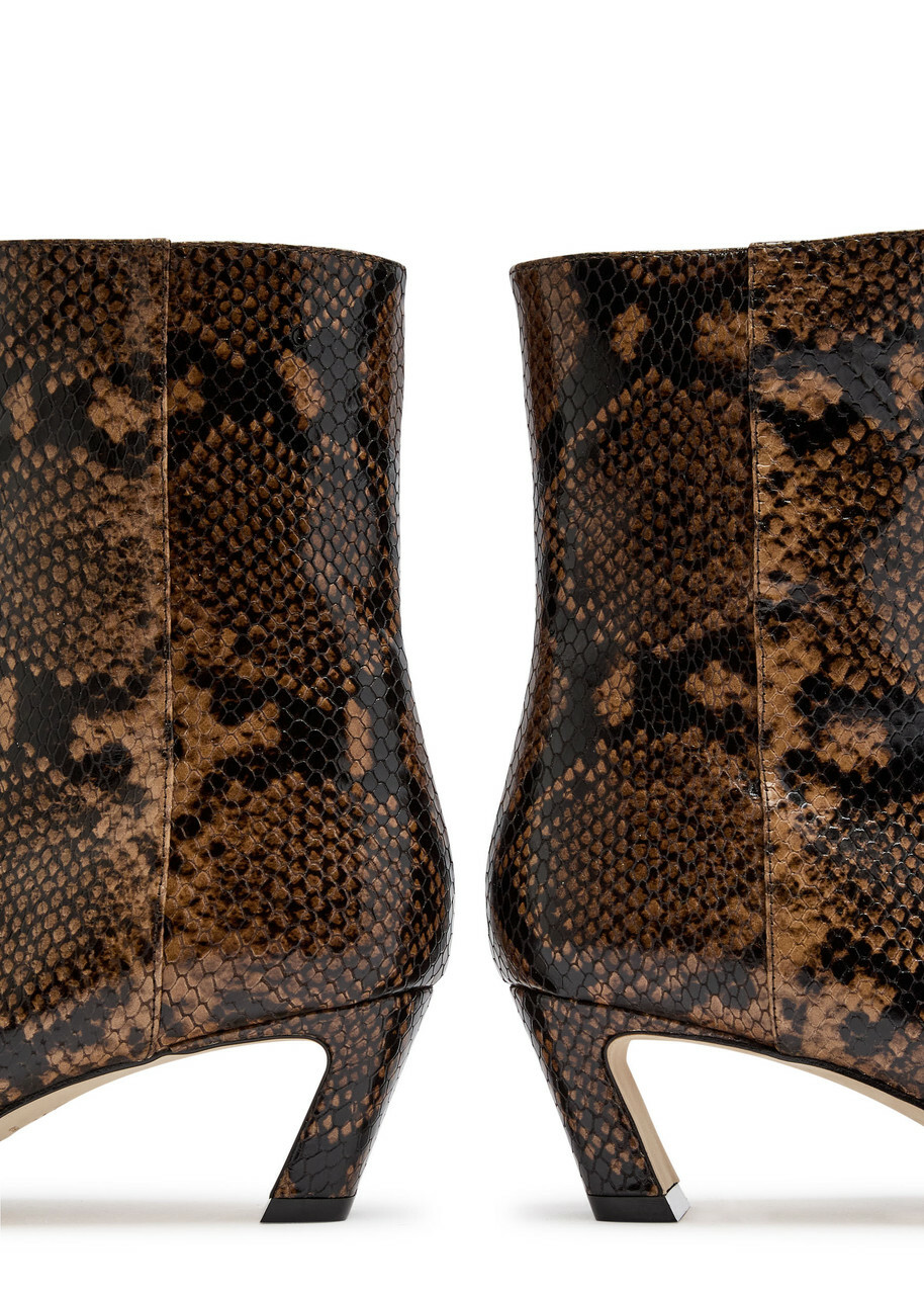 Stuart Weitzman Stassi 50 Snake-effect Leather Ankle Boots Beige