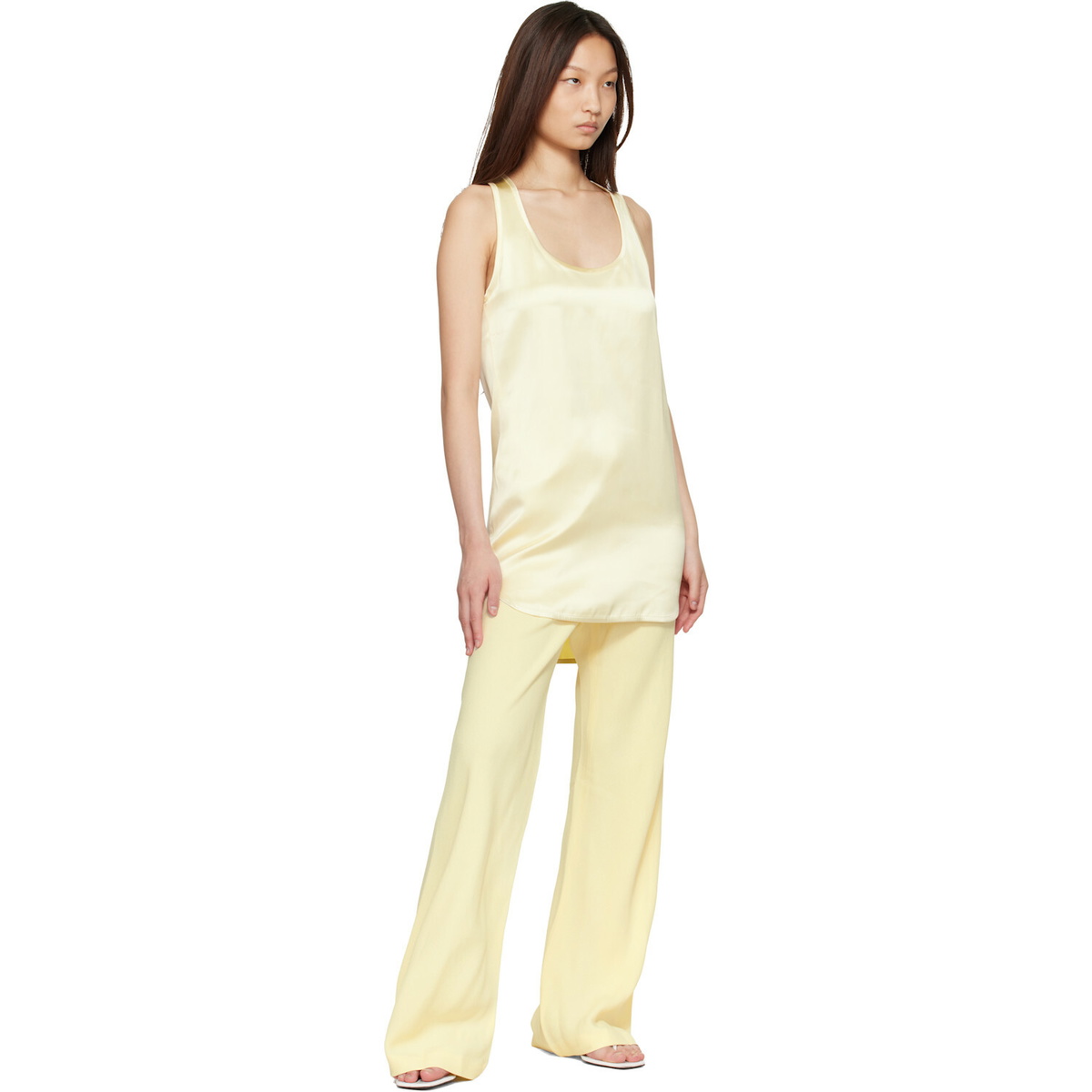 WARDROBE.NYC Beige Crepe Bias-Cut Trousers