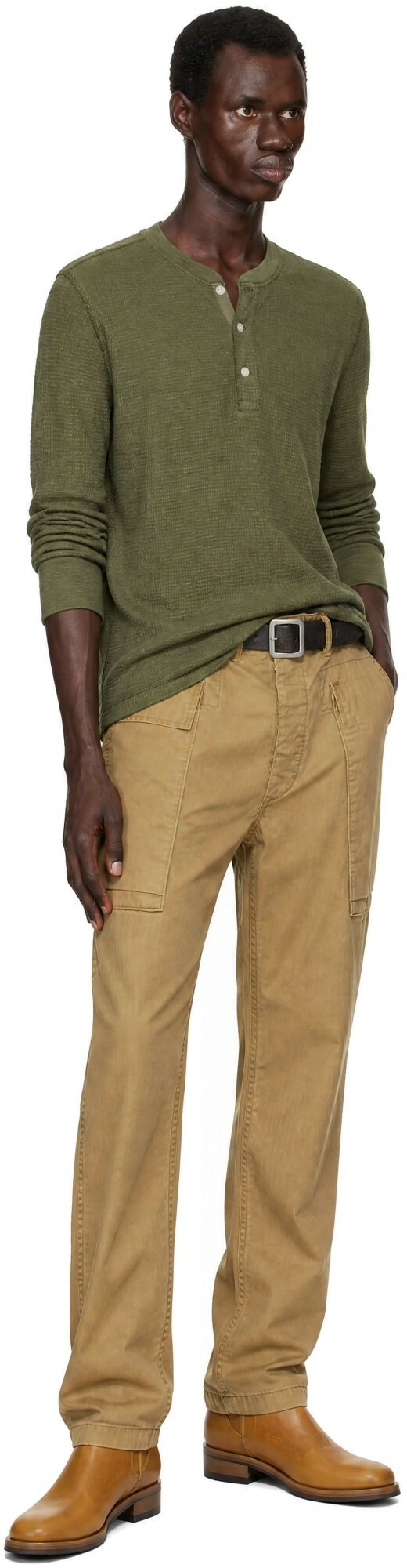 RRL Khaki Waffle-Knit Henley