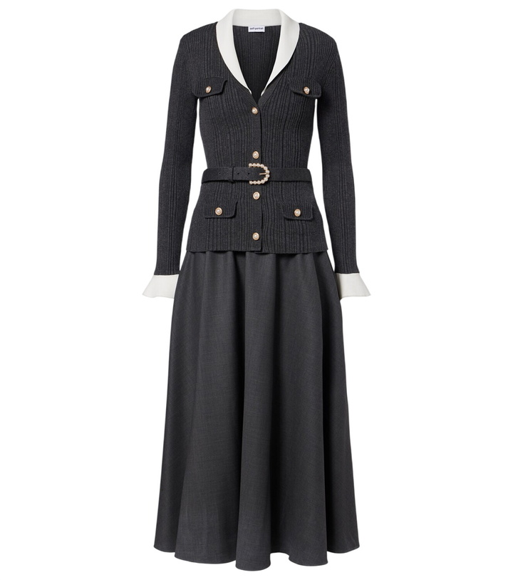 Photo: Self-Portrait Belted ribbed-knit midi dress