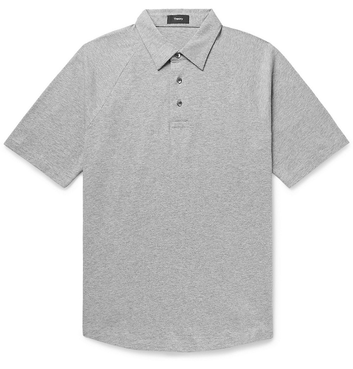 Photo: Theory - Slim-Fit Mélange Cotton-Jersey Polo Shirt - Gray