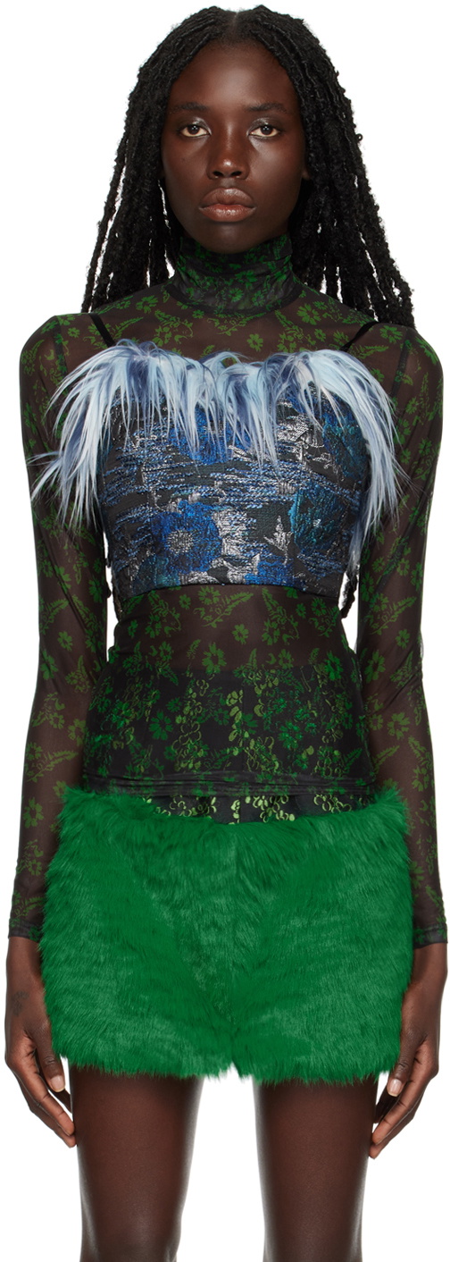 SHUTING QIU Blue Jacquard Camisole