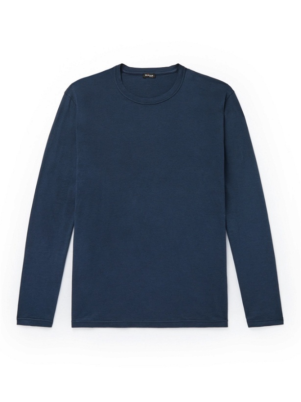 Photo: KITON - Cotton and Wool-Blend T-Shirt - Blue