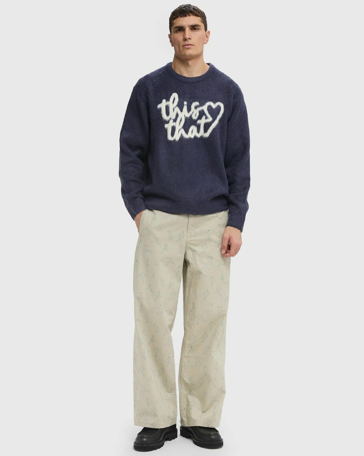 トップス thisisneverthat Heart Logo Knit Sweater Thisisneverthat HEART LOGO KNIT SWEATER Grey Mens Pullover