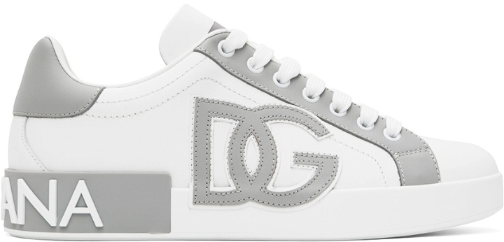 Photo: Dolce&Gabbana White & Gray Portofino Sneakers