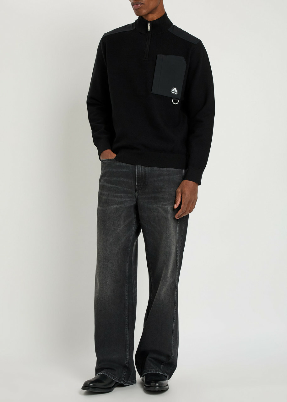 Moose Knuckles Lowan Panelled Half-zip Knit Sweatshirt Black