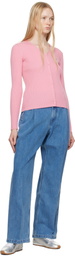 Maison Kitsuné Pink Baby Fox Patch Fine Ribbed Cardigan