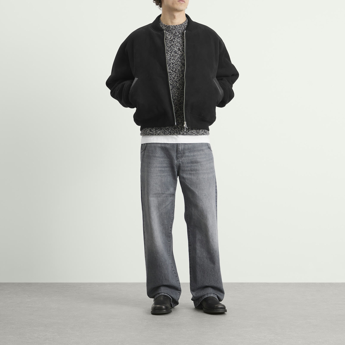 Studio Nicholson Men's Shearling Leather Bomber Jacket in Black