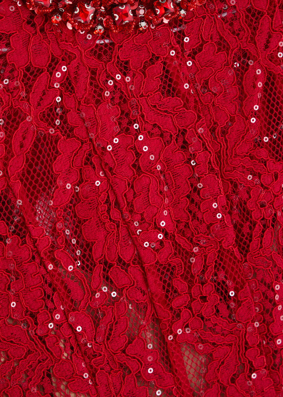 Self-portrait Embellished Lace Midi Dress Red