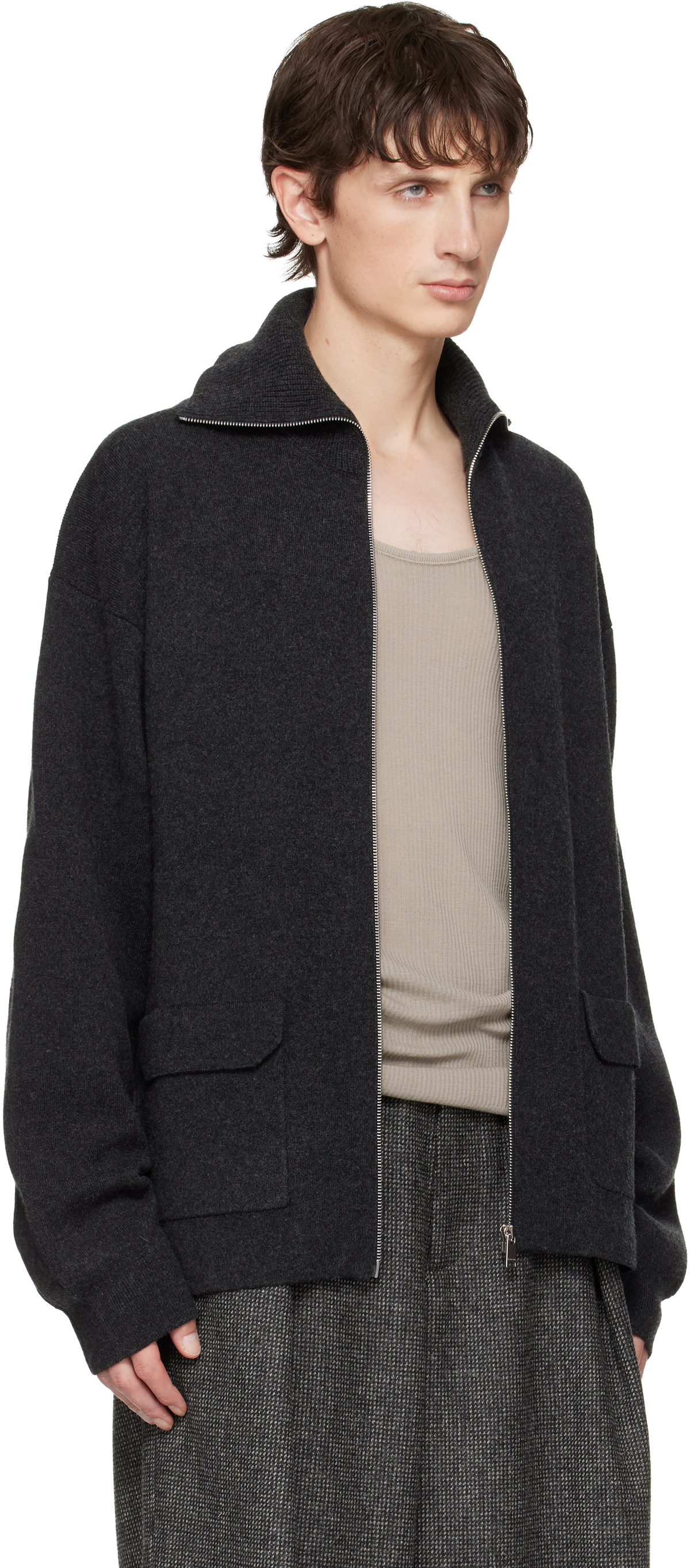 Lanvin Gray Cashmere Zip Cardigan