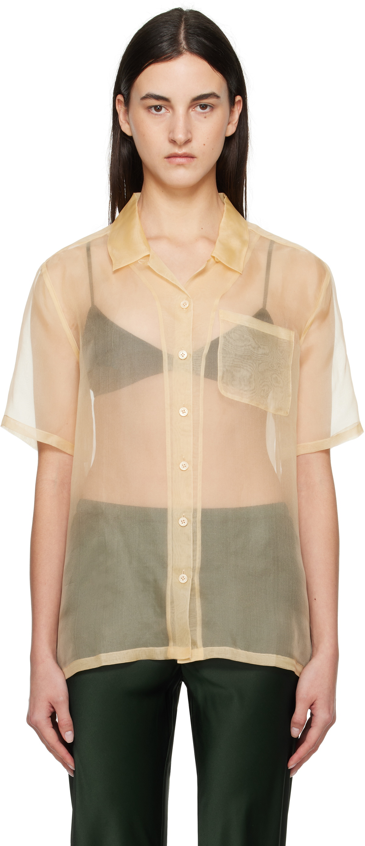 Silk Laundry Beige Organza Camp Shirt