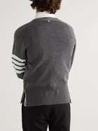 Thom Browne - Slim-Fit Striped Grosgrain-Trimmed Cashmere Cardigan - Gray