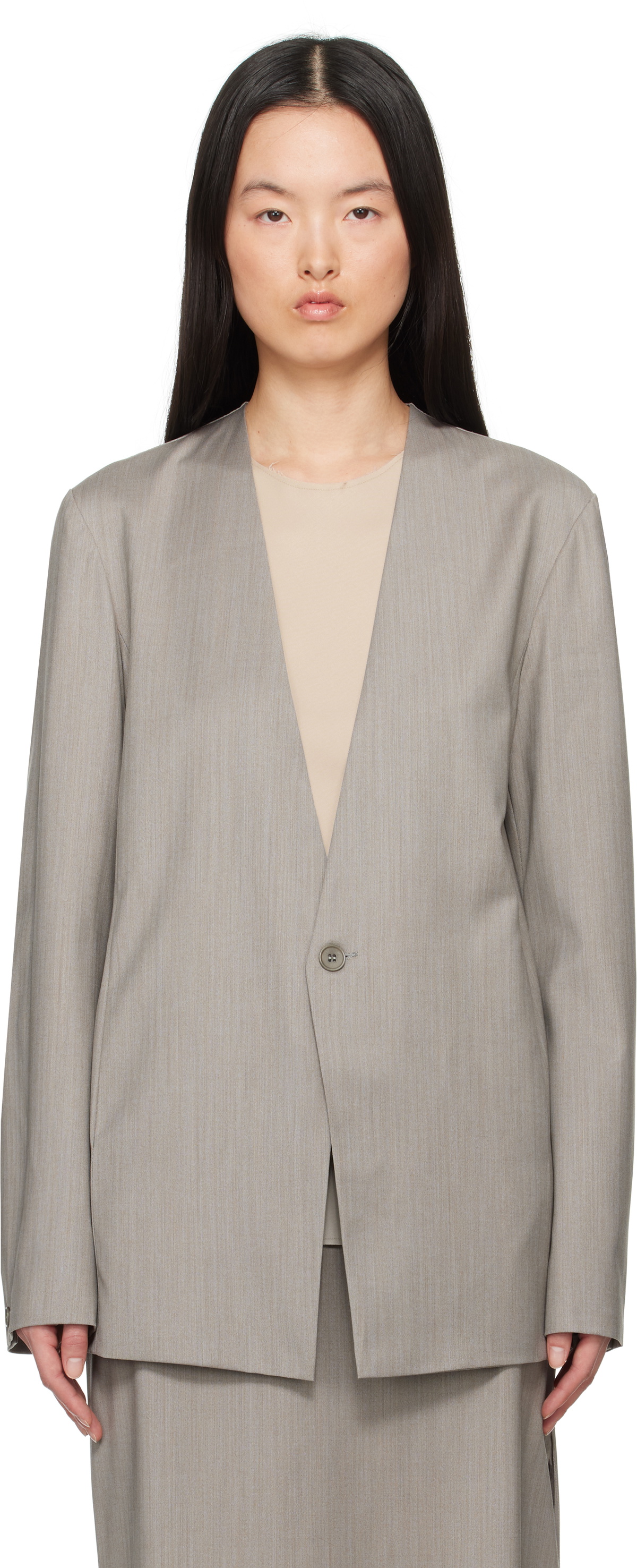 Gabriela Coll Garments Gray No.63 Summer Wool Folded Blazer