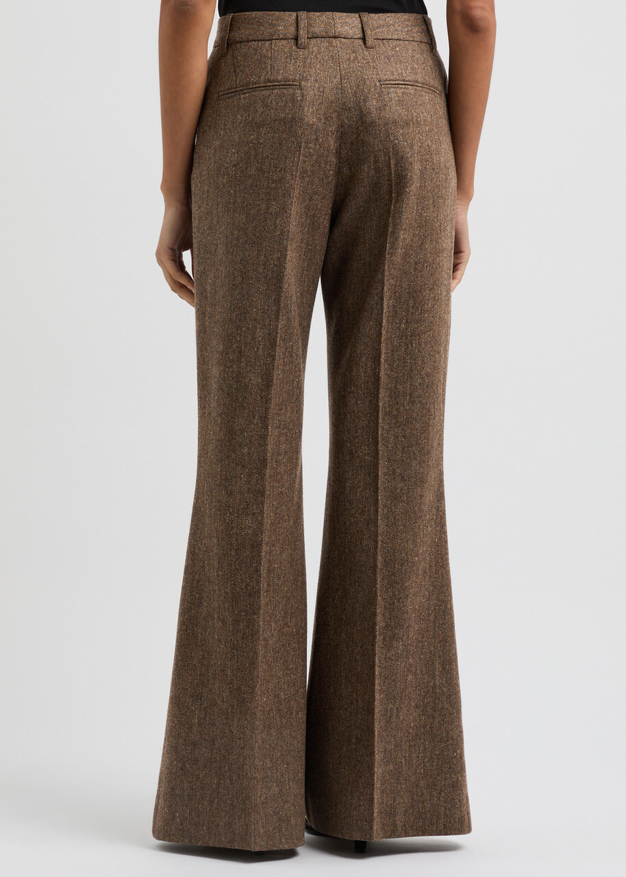 Remain BY Birger Christensen Herringbone Flared-leg Wool Trousers Khaki