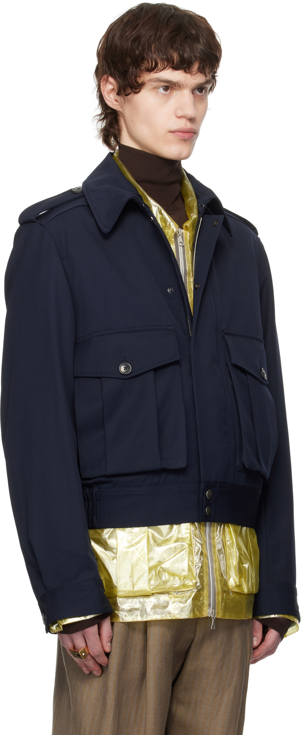 Dries Van Noten Navy Wool Gabardine Jacket Dries Van Noten