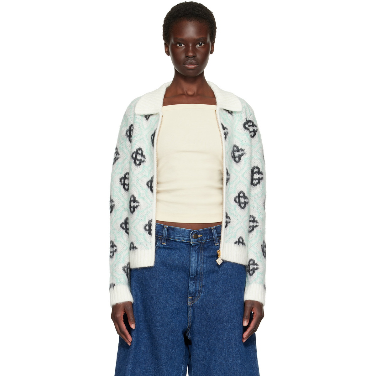 Casablanca Multicolor Mohair Monogram Zip Cardigan