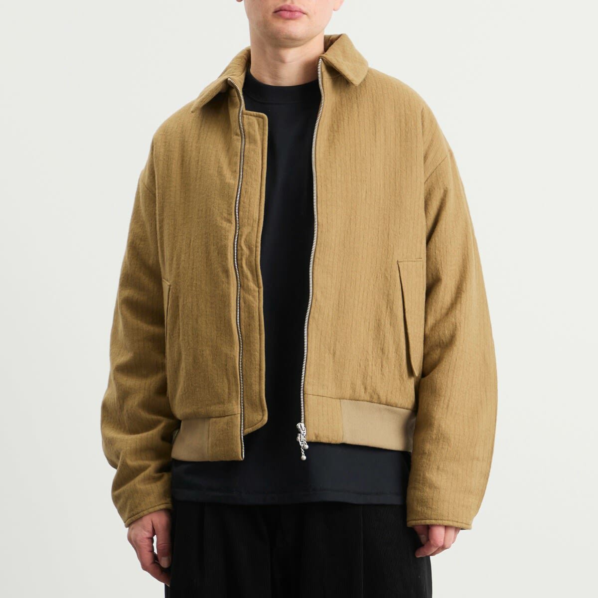 Merely Made Men's Wool Stripe Bomber Jacket in Brown