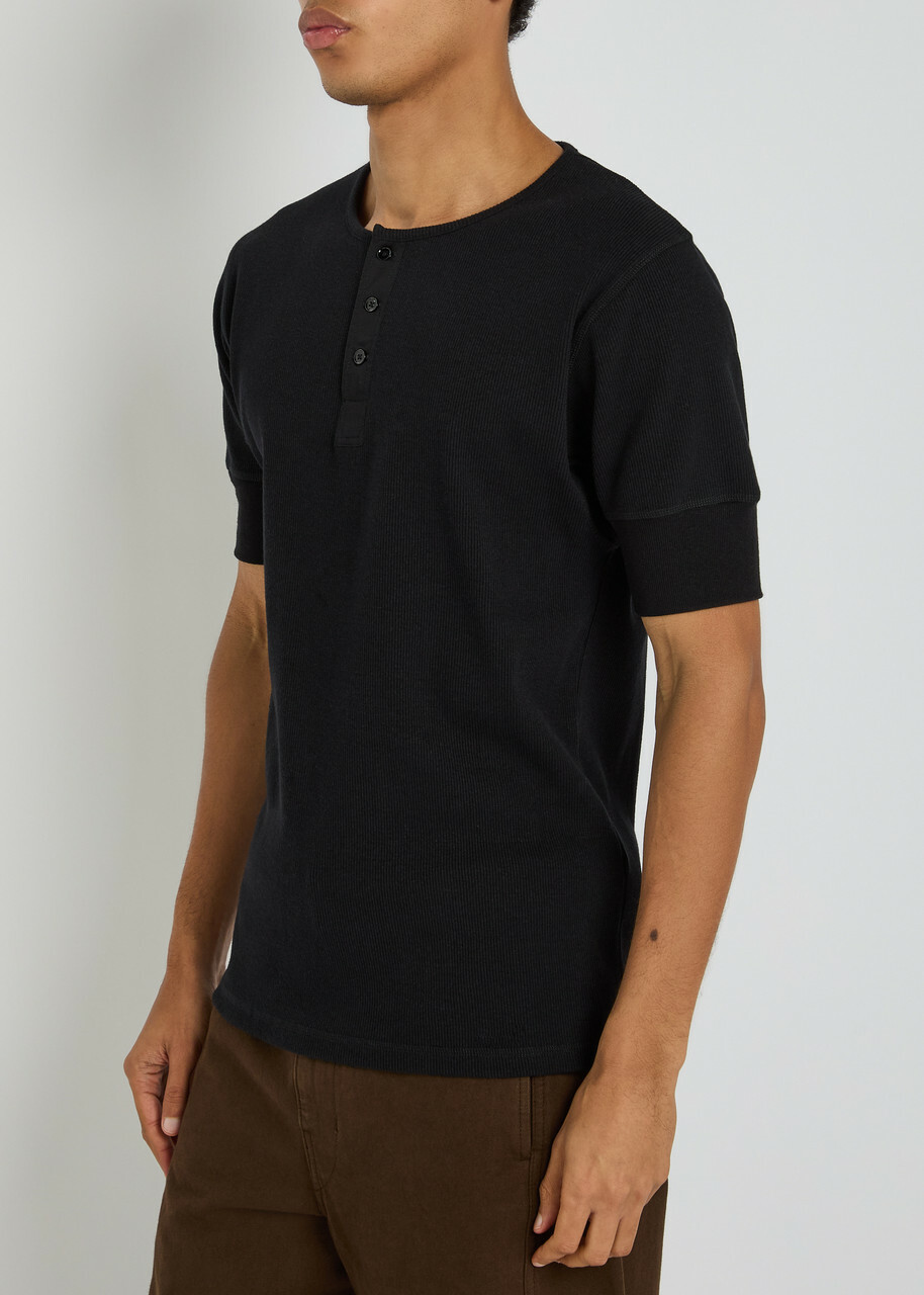 Lemaire Ribbed Cotton-blend Henley T-shirt Black