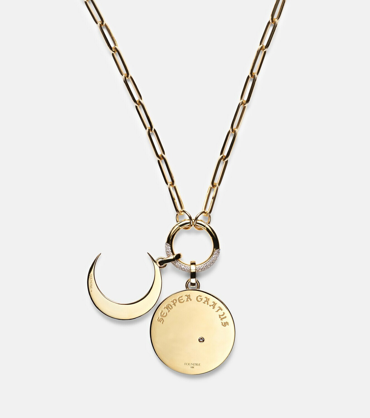 FoundRae Infinite Gratitude & Crescent 18kt gold pendant necklace with diamond