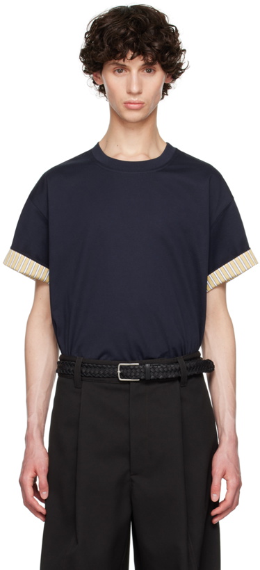 Photo: Bottega Veneta Navy & Yellow Double Layer T-Shirt