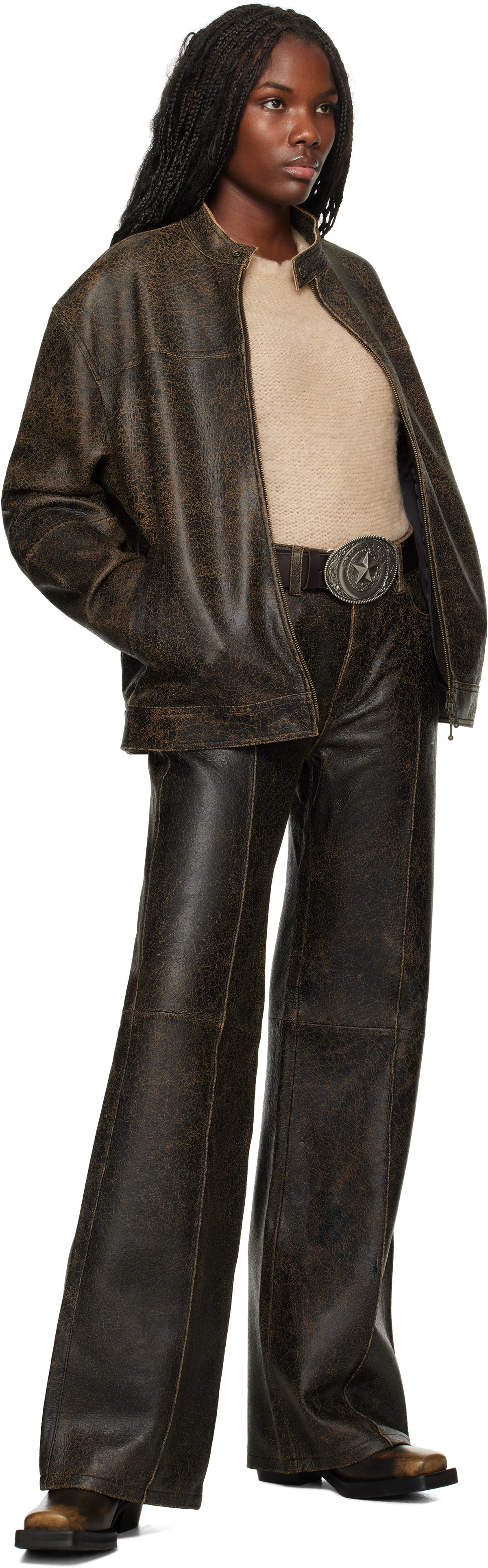 【GUESS USA】24fw STAR BELT GUESS USA Brown Star Leather Belt GUESS