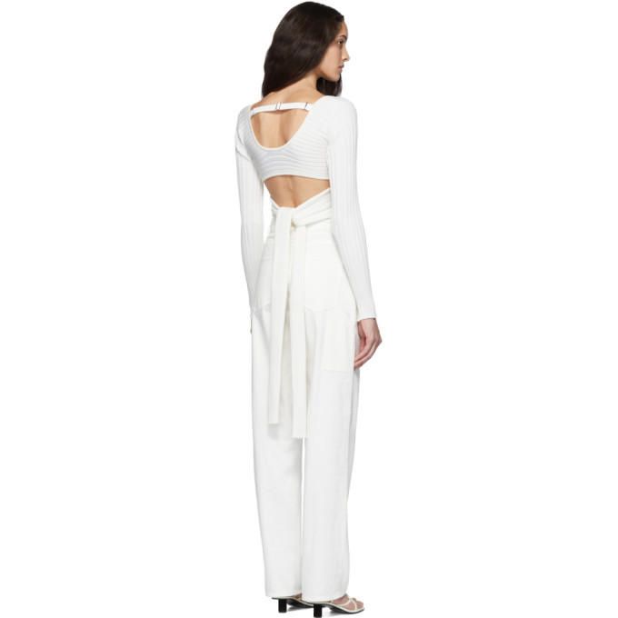 Tibi White Ribbed Decollete Wrap Sweater