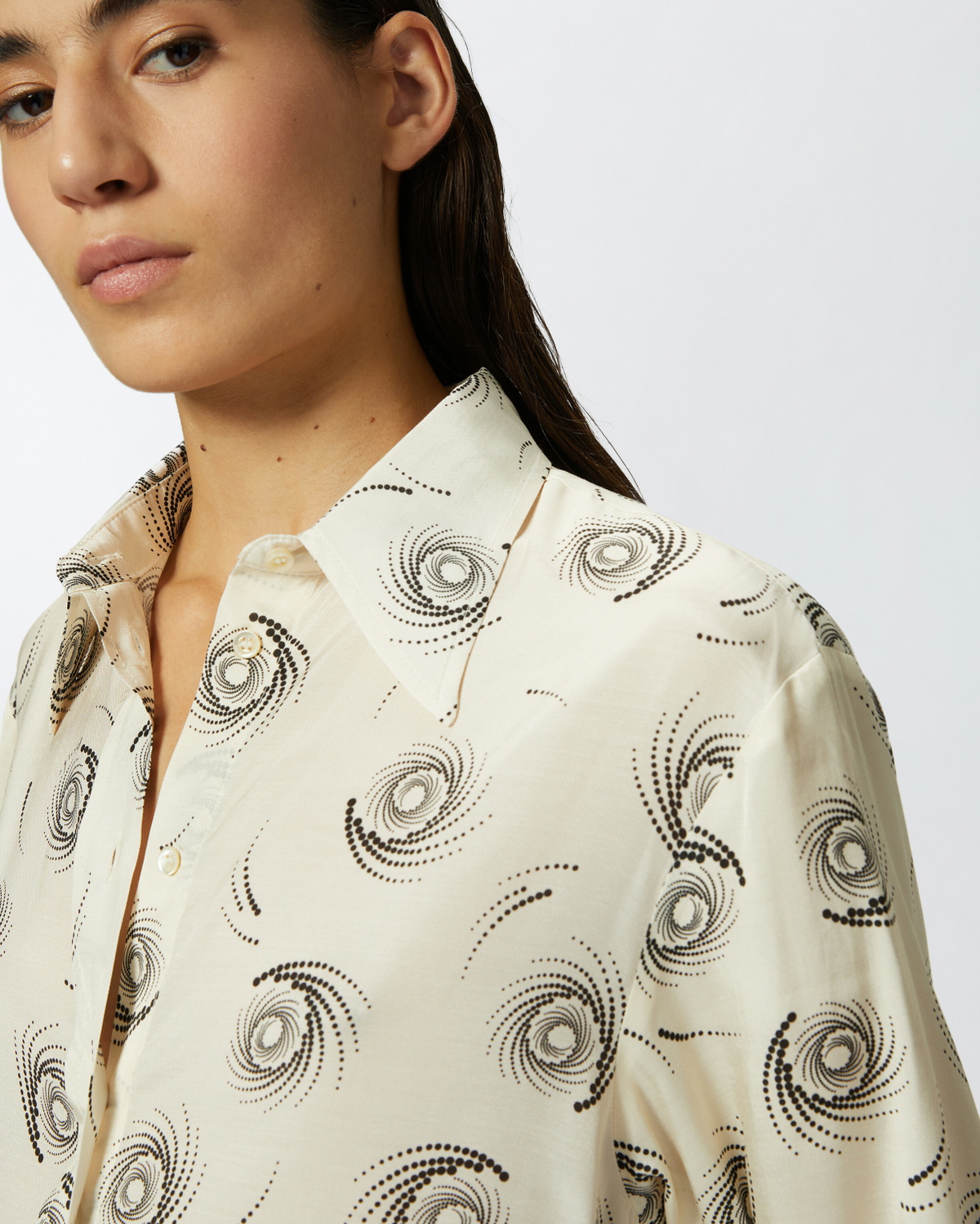 Pinko Swirl Print Twill Shirt Cream/Black
