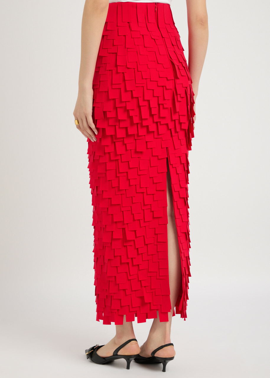 A.W.A.K.E Mode Laser-cut Open-back Crepe Maxi Skirt Red
