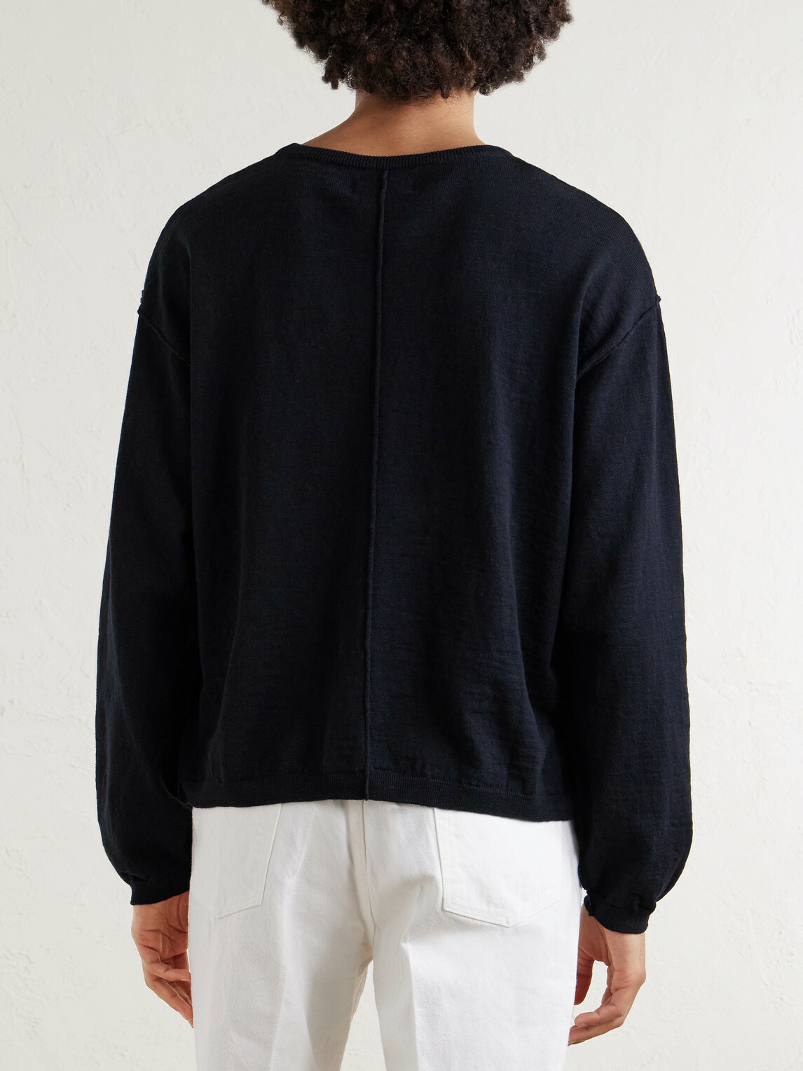 mfpen - Companion Cropped Cotton and Linen-Blend Sweater - Black