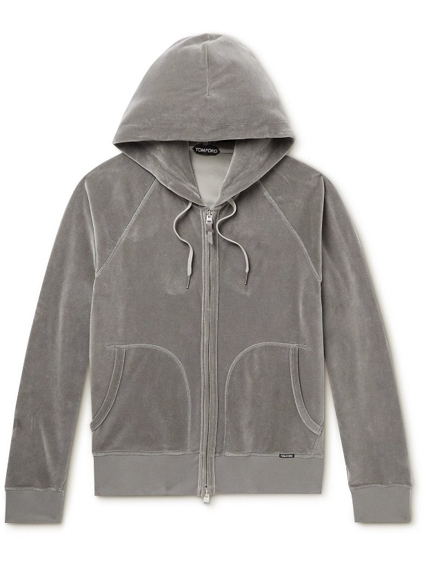 Photo: TOM FORD - Cotton-Blend Velour Zip-Up Hoodie - Gray