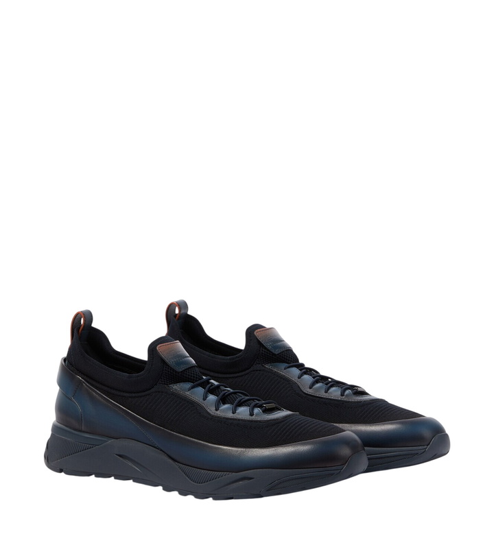 Photo: Santoni Leather-trimmed knitted sneakers