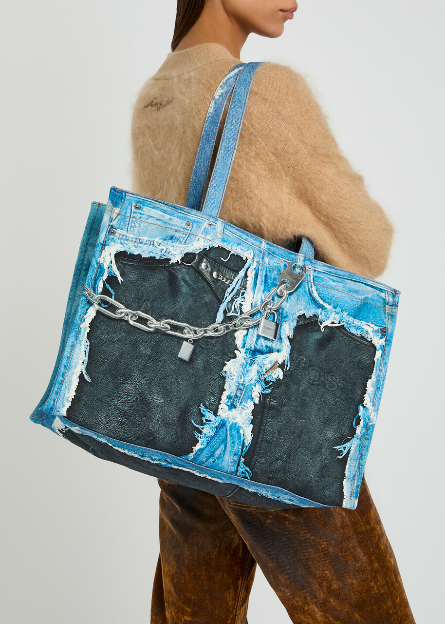 Acne Studios Printed Denim Tote bag - Blue - One Size