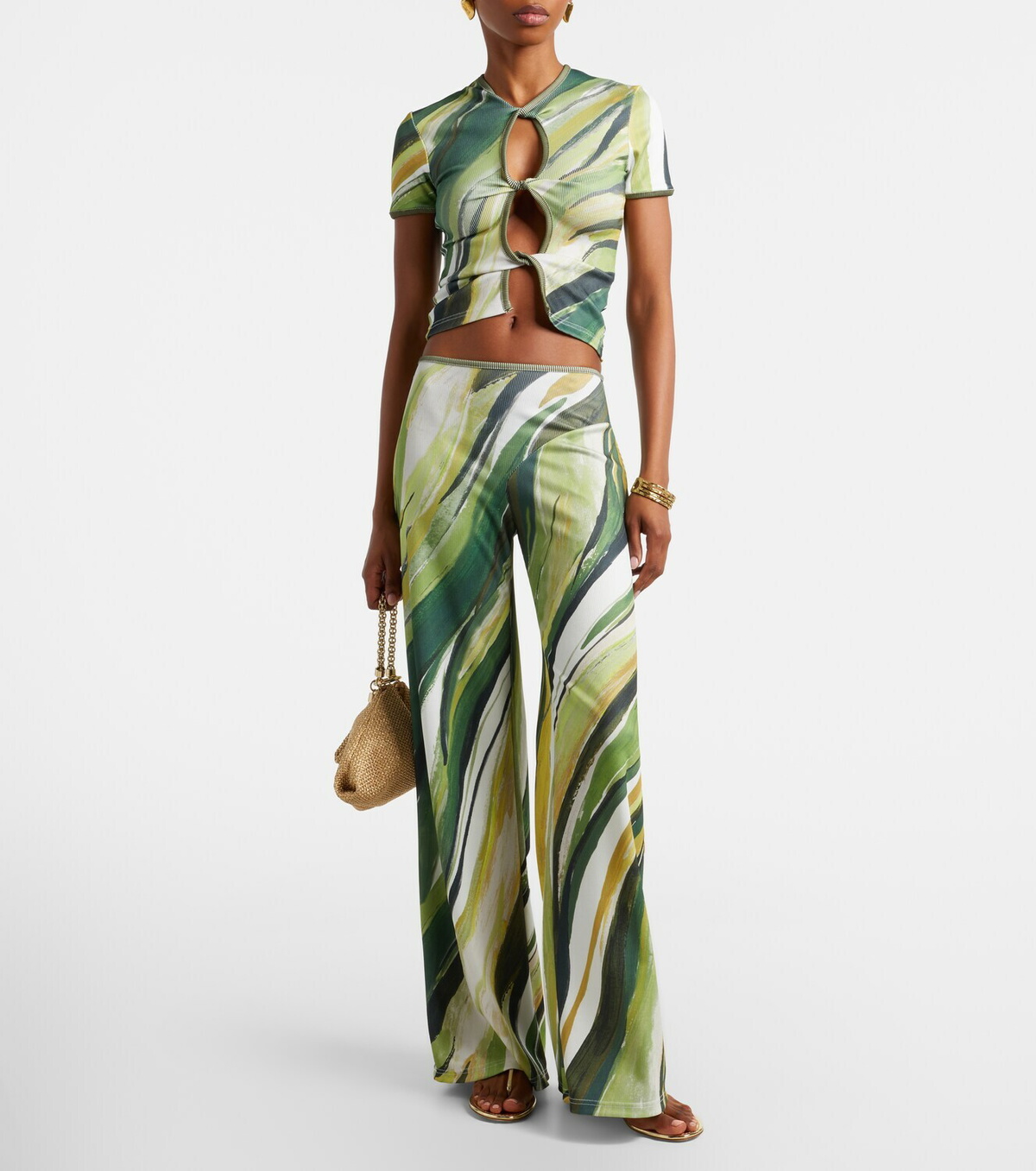 Christopher Esber Printed ribbed-knit jersey top