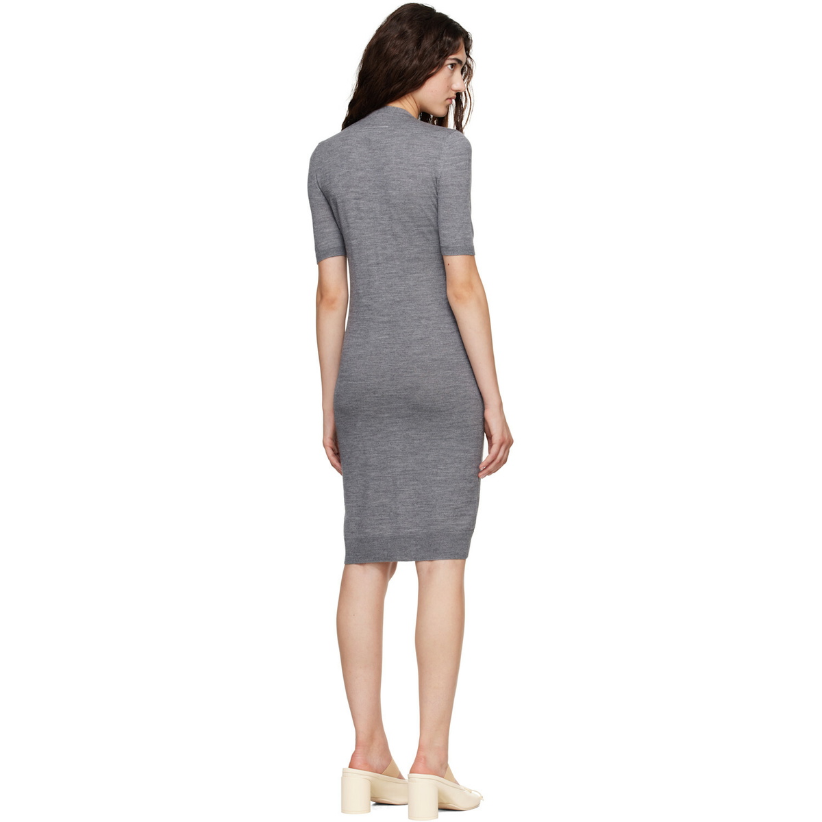 MM6 Maison Margiela Gray & Off-White Trompe L'Oeil Cardigan Midi Dress