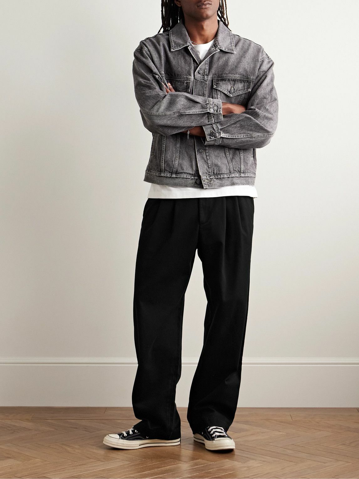 AGOLDE - Slater Straight-Leg Pleated Cotton-Twill Trousers - Black