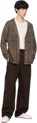 International Gallery BEAMS Brown & Green Shaggy Knit V-Neck Cardigan