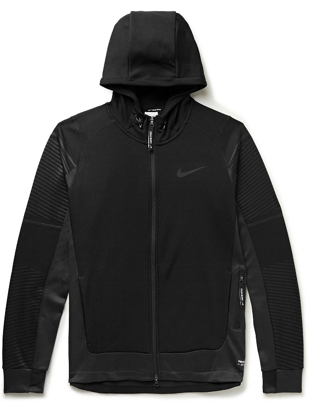 Photo: Nike Training - Pro Striped Two-Tone Therma-FIT Zip-Up Hoodie - Black
