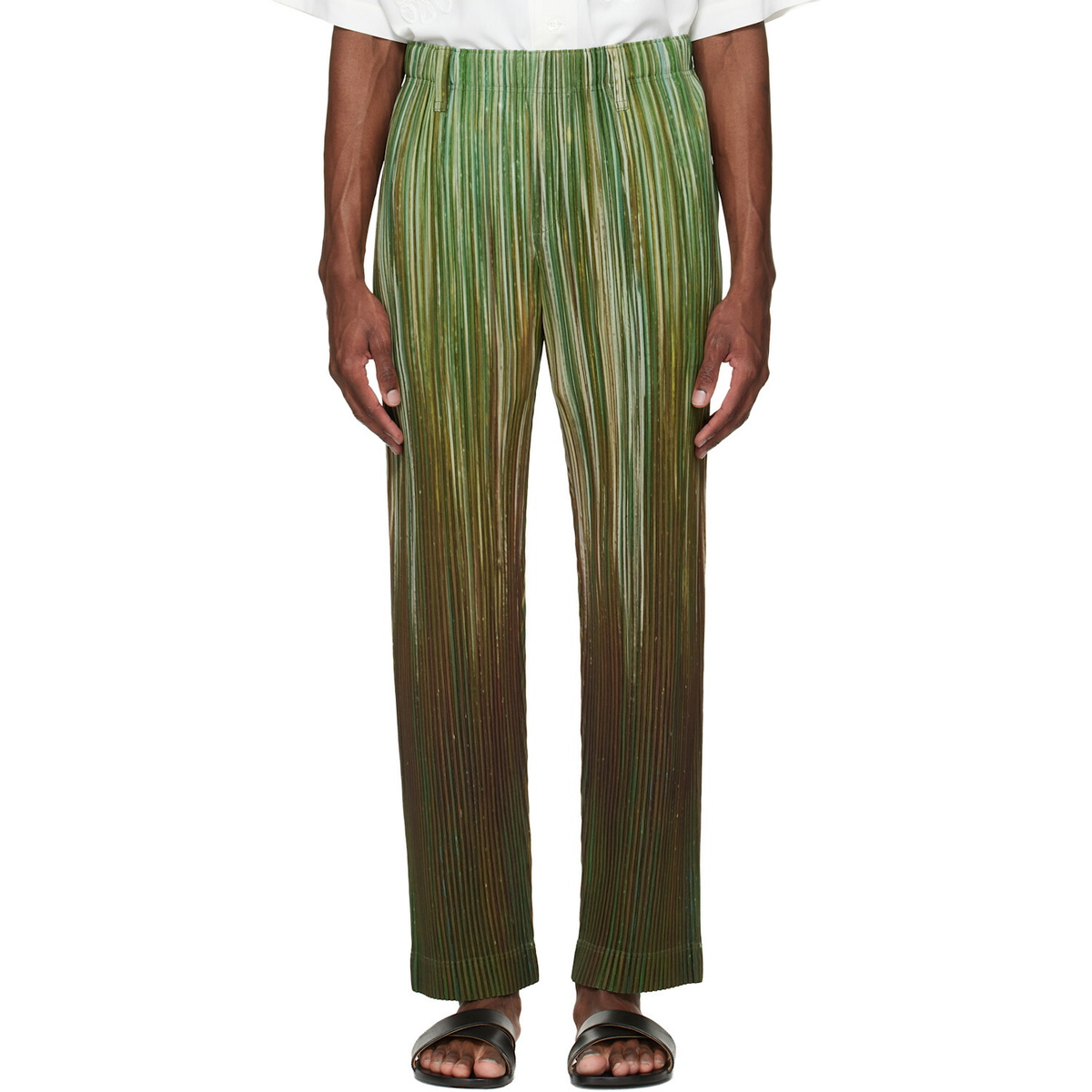 HOMME PLISSÉ ISSEY MIYAKE Green Paint Brush Close-Up Trousers