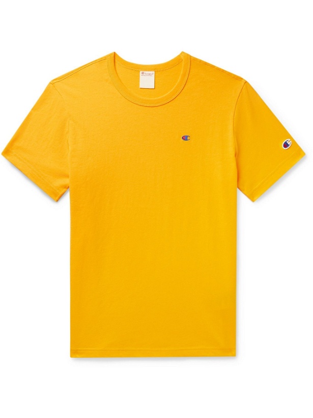 Photo: CHAMPION - Logo-Embroidered Cotton-Jersey T-Shirt - Yellow