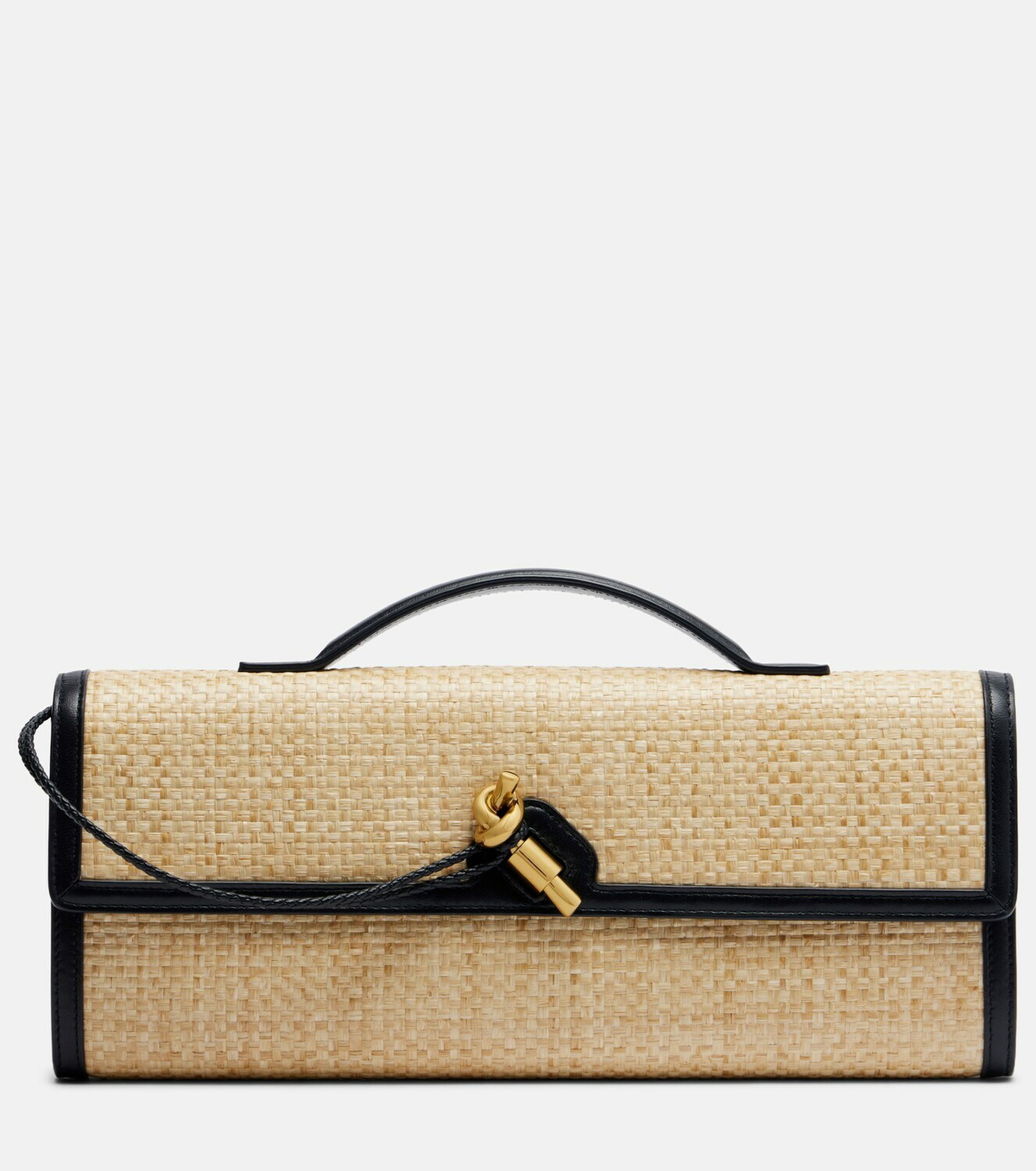 Bottega Veneta Andiamo leather-trimmed raffia clutch