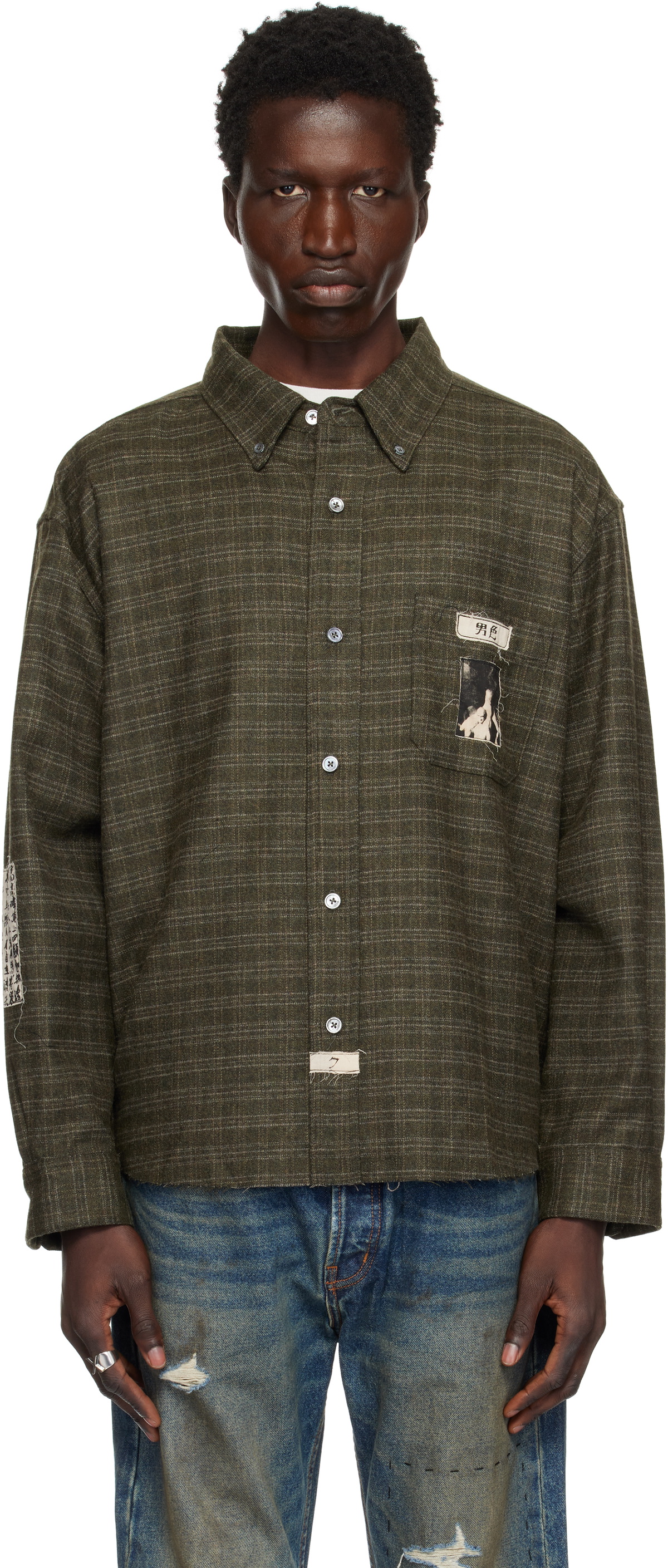 【Enfants Riches Deprimes】バージンウールフランネル シャツ Enfants Riches Déprimés Printed Patchwork Checked Virgin