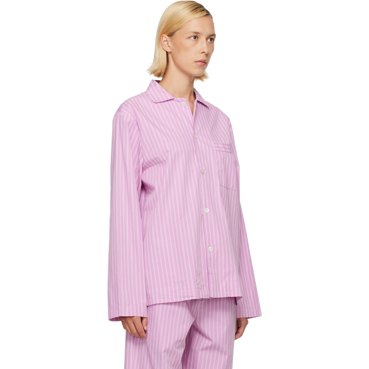 Tekla Pink Poplin Long-Sleeved Pyjama Shirt
