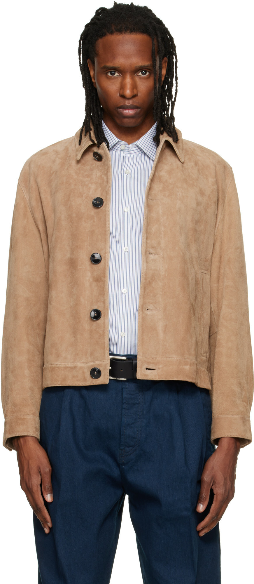 Hugo Beige Suede Stitched Pocket Detail Jacket