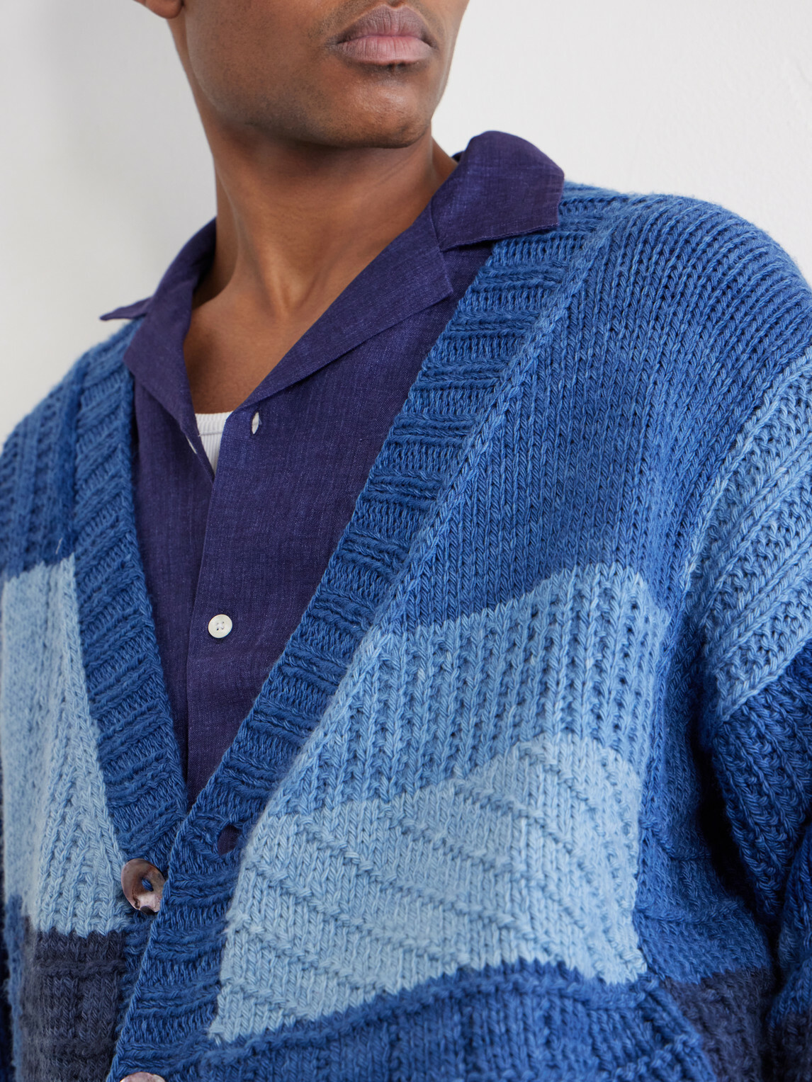 Kartik Research - Patchwork Cable-Knit Wool Cardigan - Blue