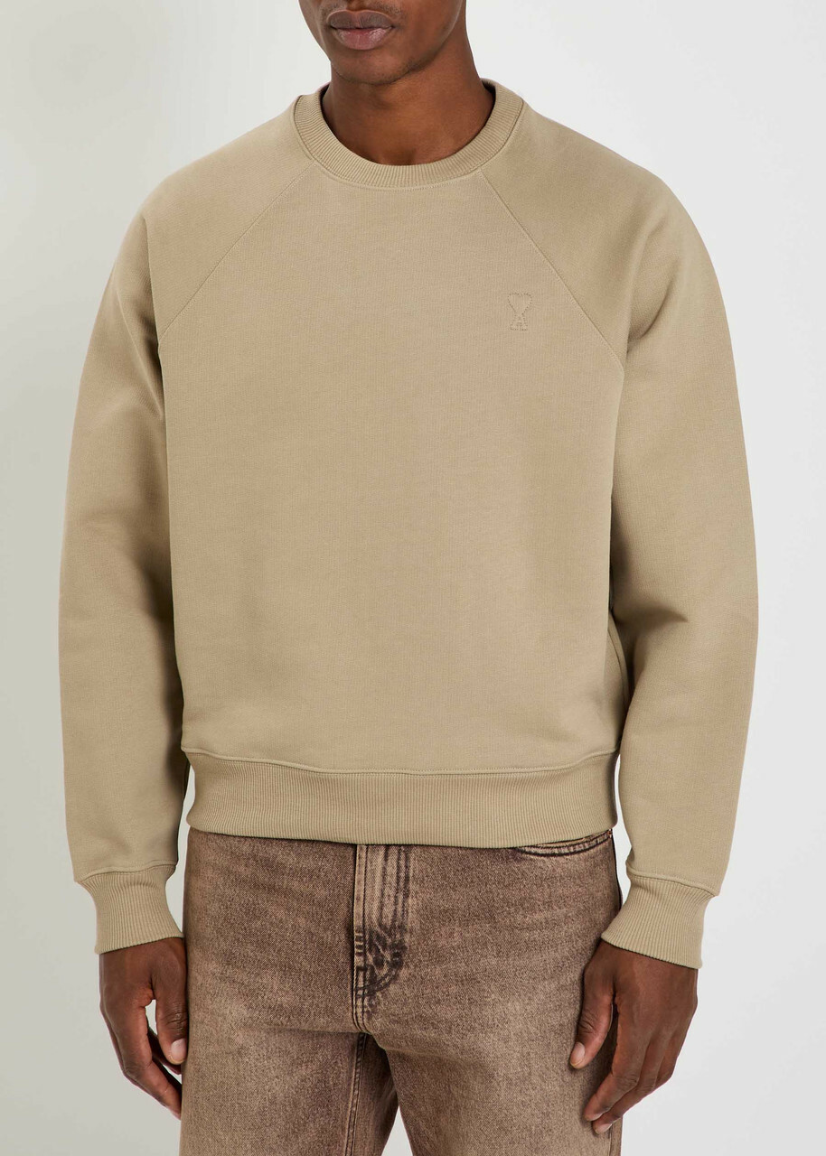 Ami Paris Logo Cotton Sweatshirt Beige AMI