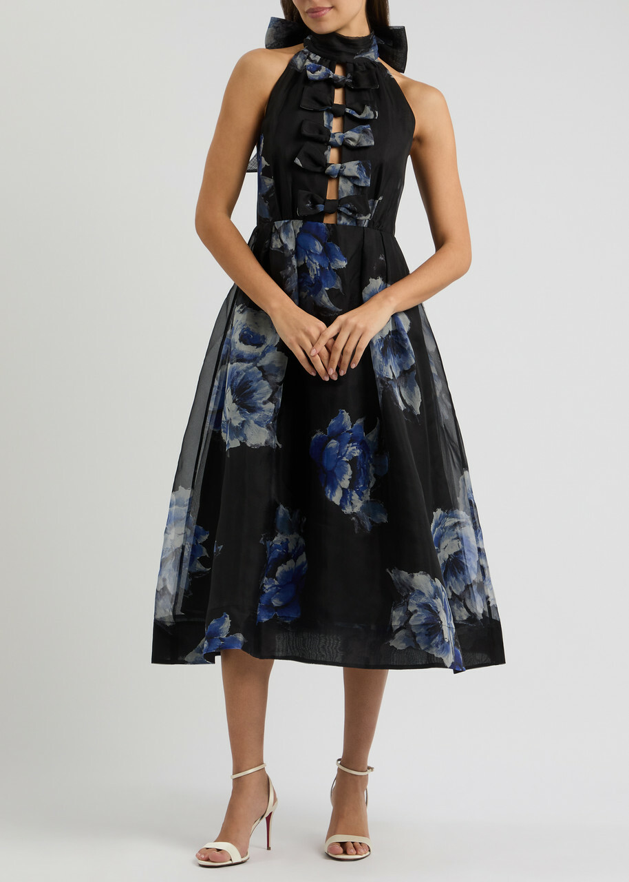 Rebecca Vallance Florentine Floral-print Organza Midi Dress Black Rebecca  Vallance