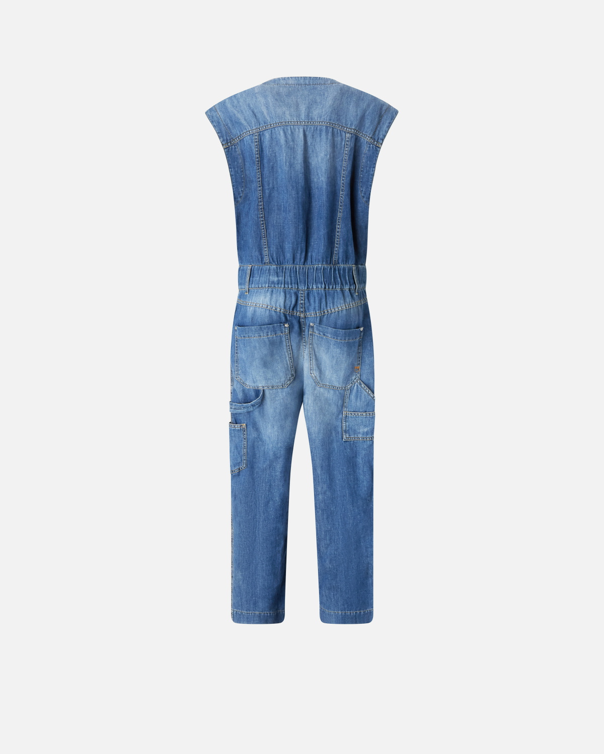 Pinko Sleeveless Denim Jumpsuit Mid Wash