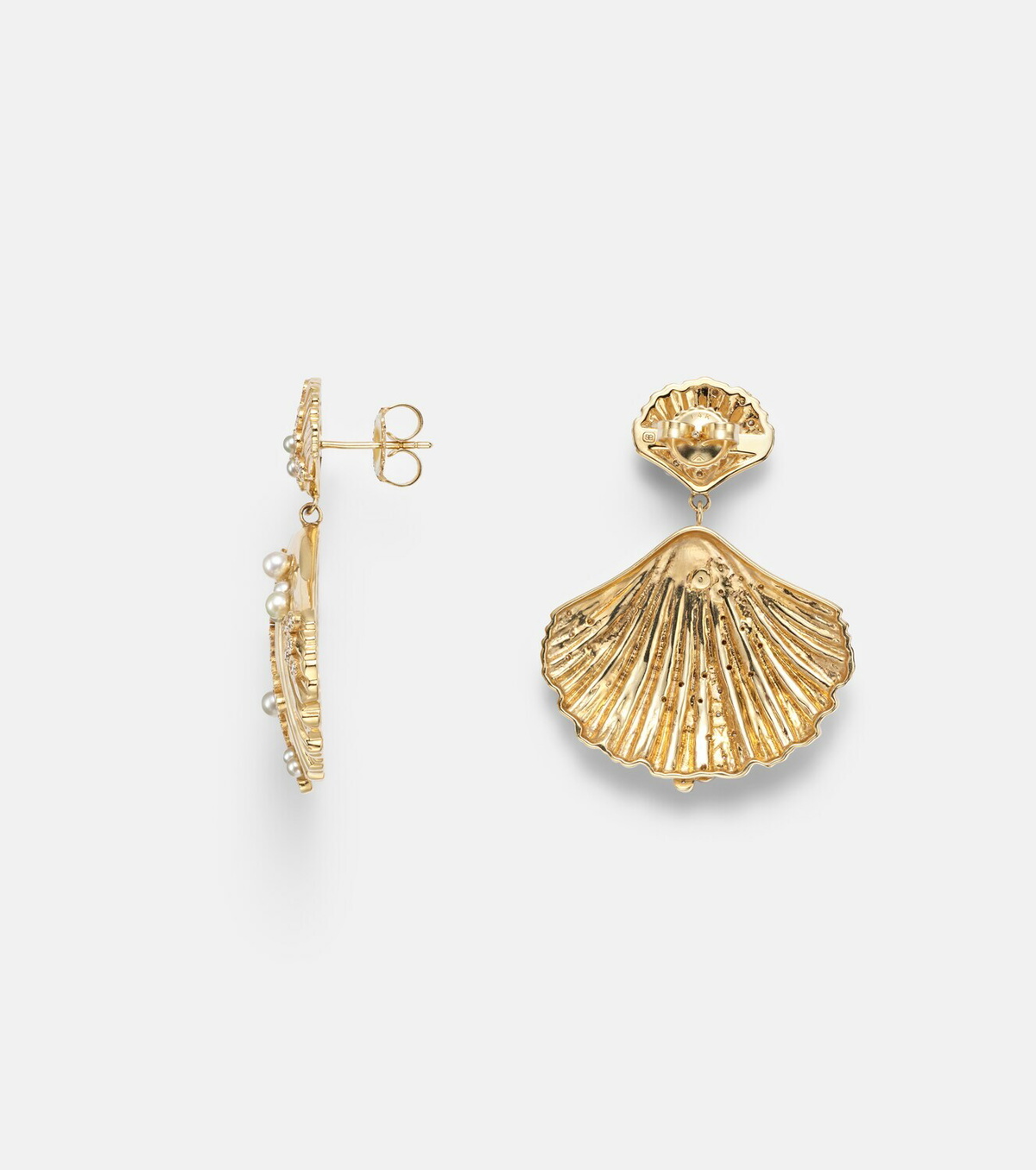 Sydney Evan Scallop Shell 14kt gold (585/1000) earrings with diamonds and pearls